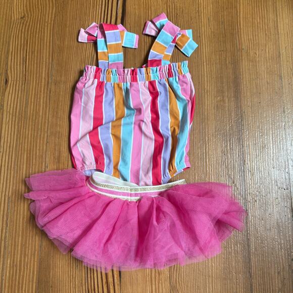 Mud Pie pink striped bow one piece tutu swimsuit SIZE 12-18M - Picture 1 of 6